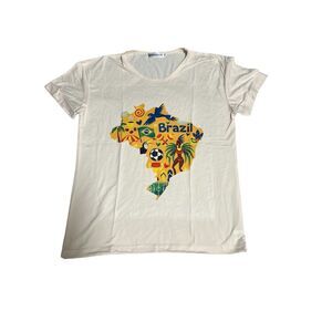 Brazil Map Tee Unisex M White Short Sleeve Crew Neck